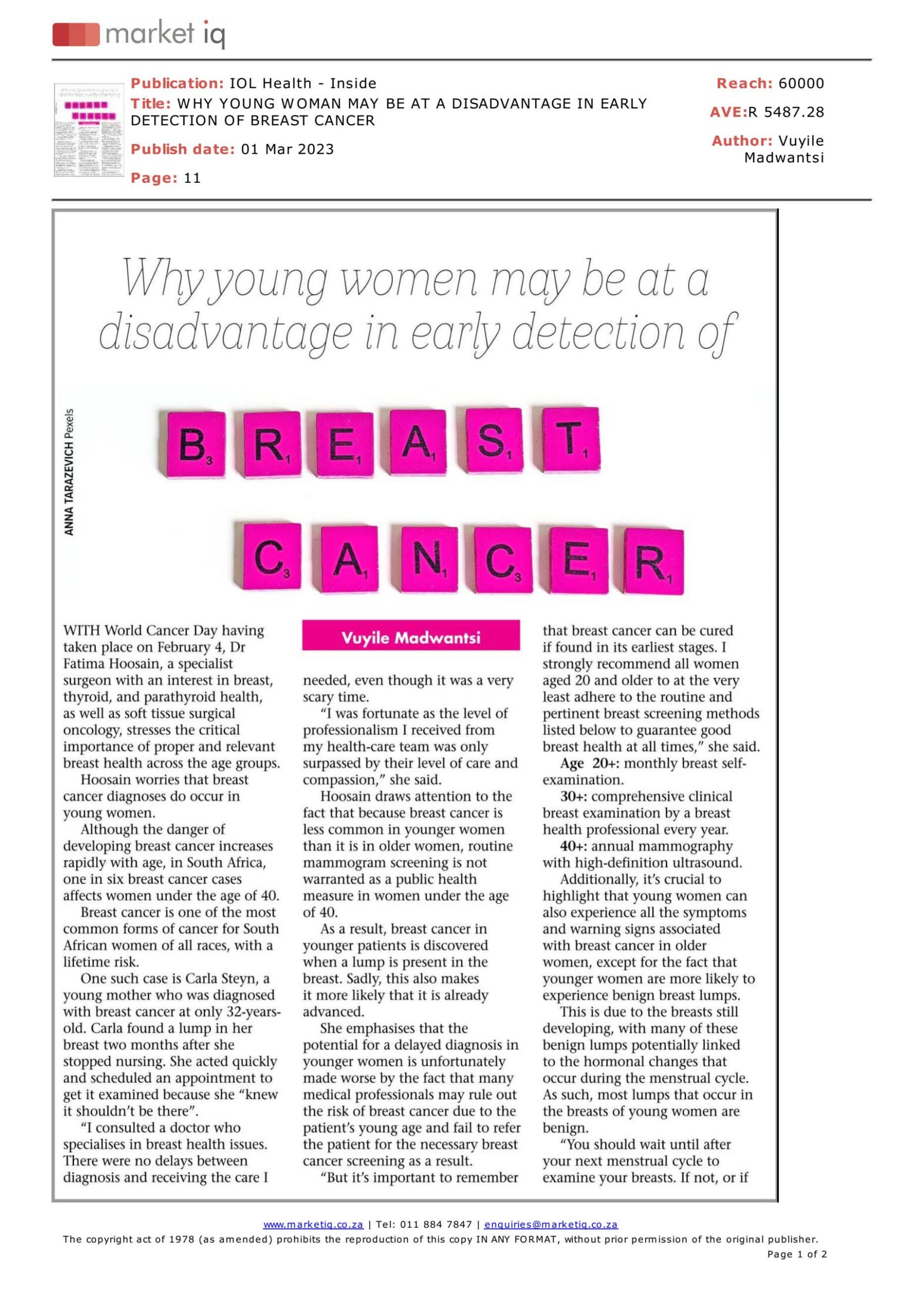 Breast cancer and younger women